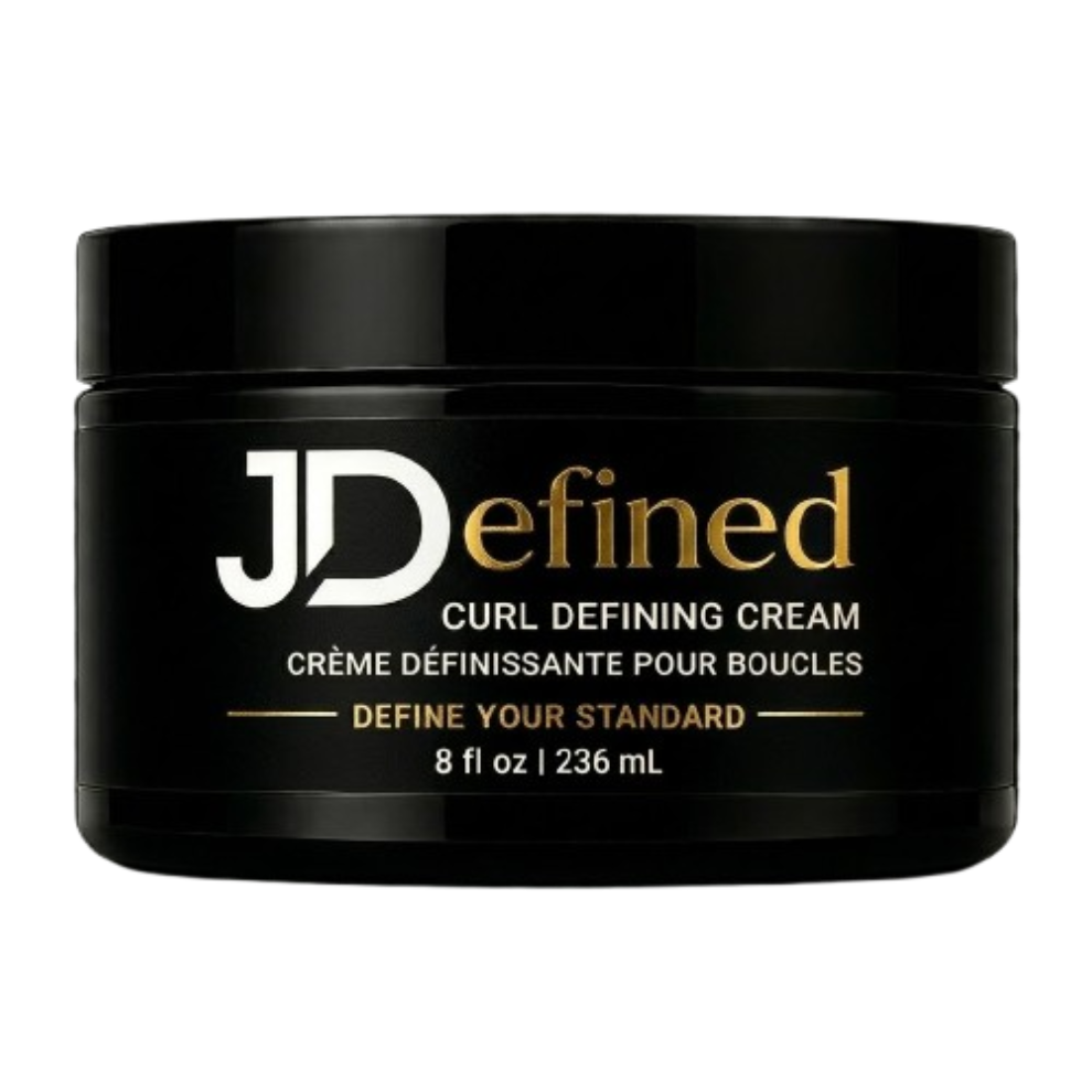 JDefined Curl Defining Cream — 8oz matte black jar with gold and silver label